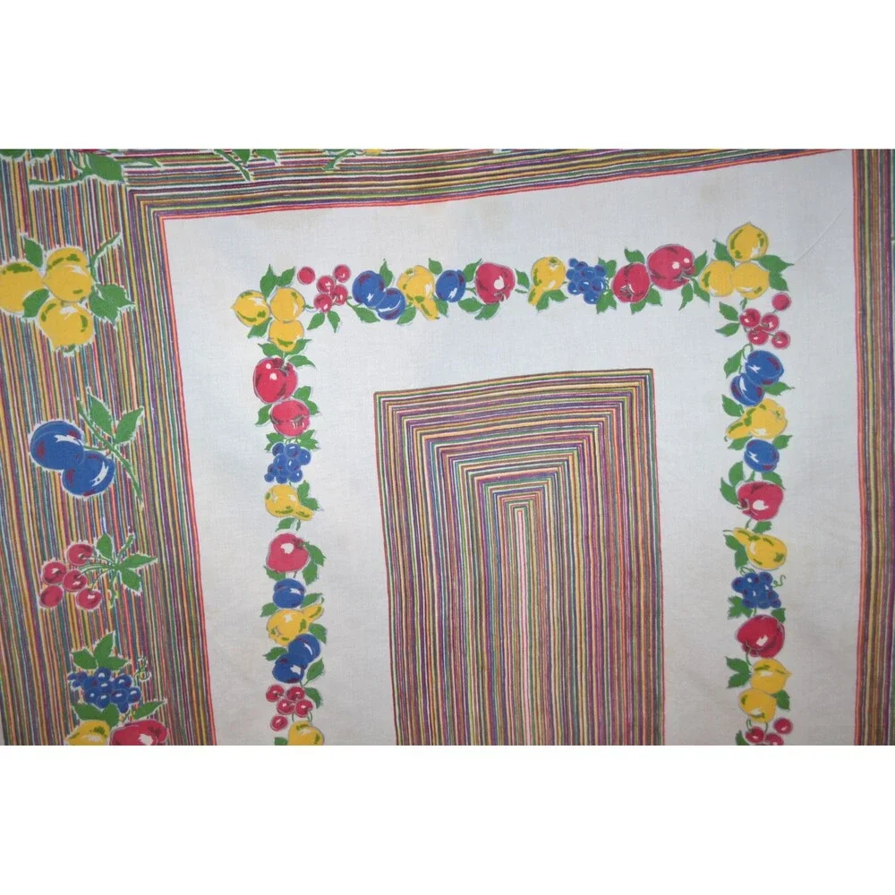 Kitsch Klatsch Tablecloth Fresh Fruit and Stripes on White